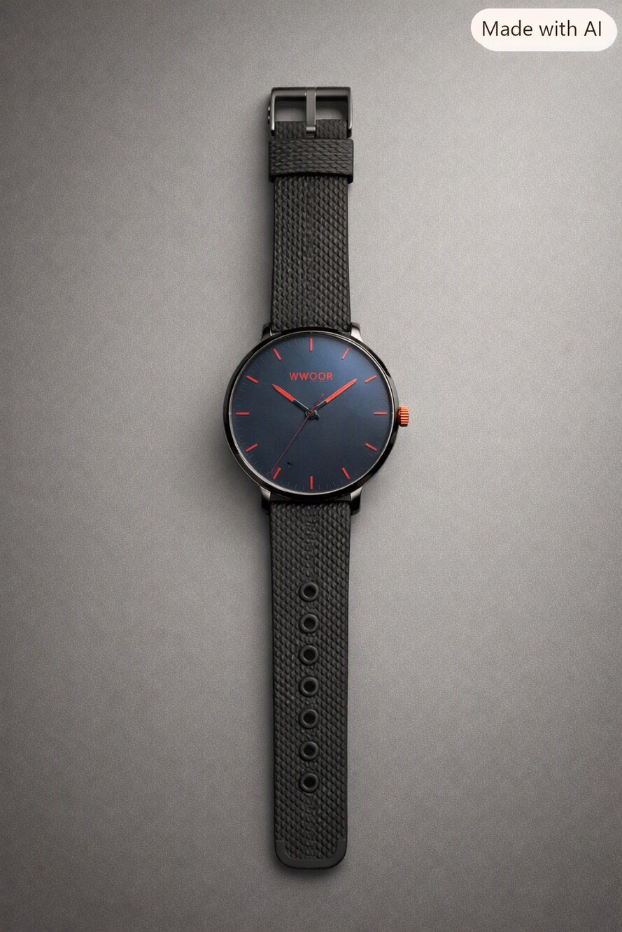 MSCXDK Watch Black Rubber Strap Black Dial Minimalist Design